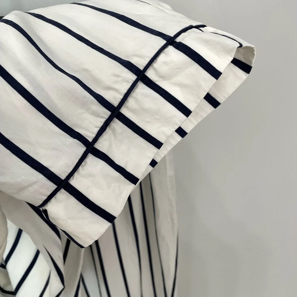 Reformation Pull On Drawstring Waist Striped Tencel Pants White & Navy Size S - Picture 3 of 5